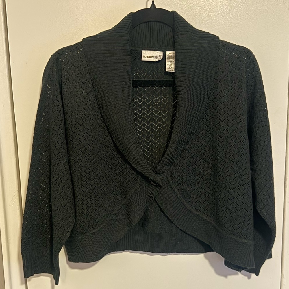 Fashion Bug Black Cropped Knit Shrug Bolero Cardigan Size 2X/3X